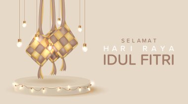 Selamat Hari Raya Idul Fitri yani bayramın kutlu olsun. Sancak Vektörü illüstrasyonu için Mübarek Mühürleme Dekorasyonu