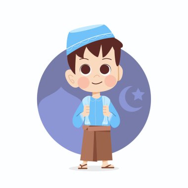 Müslüman Çocuk karikatür çizimleri, malay müslüman kıyafetleri giyiyor.