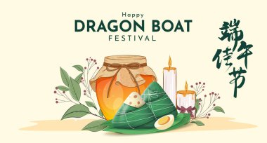 Çin Zodiac Sembol Vektör İllüstrasyonlu Ejderha Teknesi Festivali Poster Tasarımı. Sosyal Medya Gönderimi, Banner Şablonu
