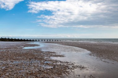 Doğu Sussex 'teki Camber Sands' de okyanusa bakıyorum.