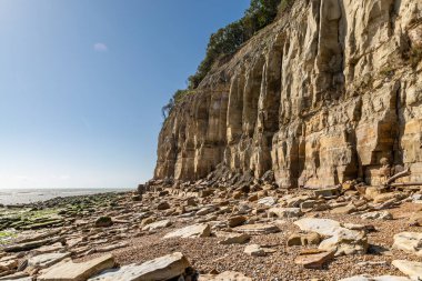 Kayalıklar ve Sussex sahilindeki Pett Level Plajı