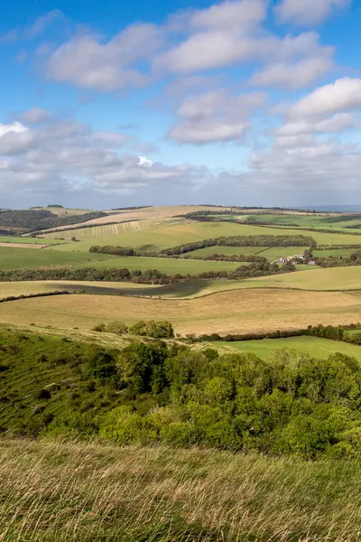 A view over South Downs farmland in Sussex, on a sunny September day
