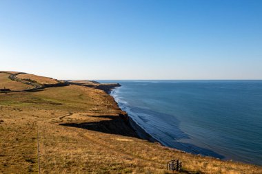 Güneşli bir yaz sabahı Compton Körfezi 'ne doğru Wight adası boyunca bakıyorum.