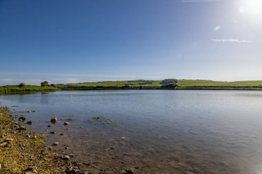 Güney Downs 'taki Cuckmere Nehri' nde güneşli bir gün.