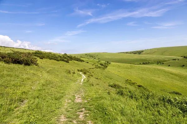 stock image A view along a chalk pathway leading towards Mount Caburn, in the South Downs near Lewes