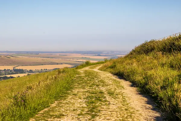 stock image Looking along a pathway on the South Downs Way, at Kingston Ridge in Sussex