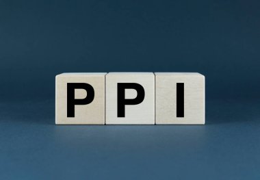 PPI Yapımcı Price Index. Küpler PPI Üretici Fiyat İndeksi 'ni oluşturur. İş Konsepti PPI Yapımcı Fiyat İndeksi