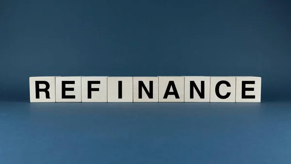 stock image Refinance. Cubes form the word Refinance. Business concept of the word Refinance