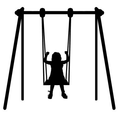 Silhouette, Vector girl child on a swing. Concept a childhood