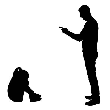 Little girl is crying and her dad yelling at her. Vector Silhouette. Concept of child abuse and bullying