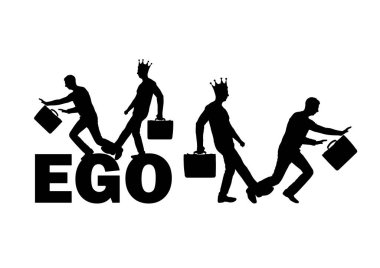 Silhouette of a selfish man with a crown on his head, expose a leg to another man who stumbles over her. Concept selfishness. Vector Silhouette