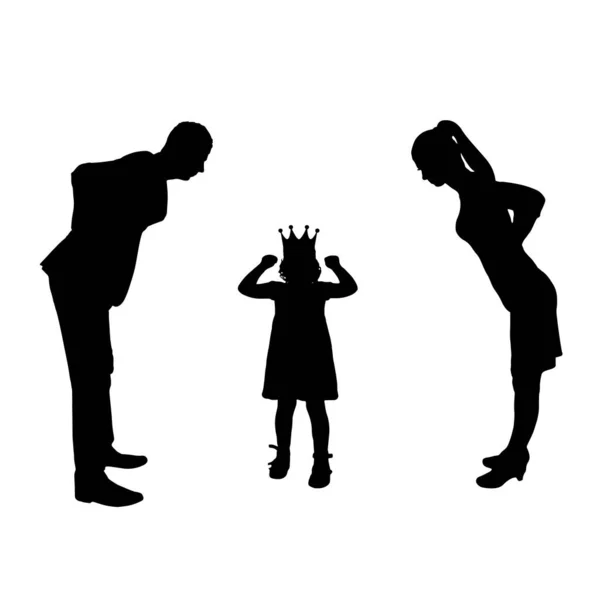 Childish Selfishness Whims Dissatisfied Parents Dad Mom Look Selfish Child — Vector de stock