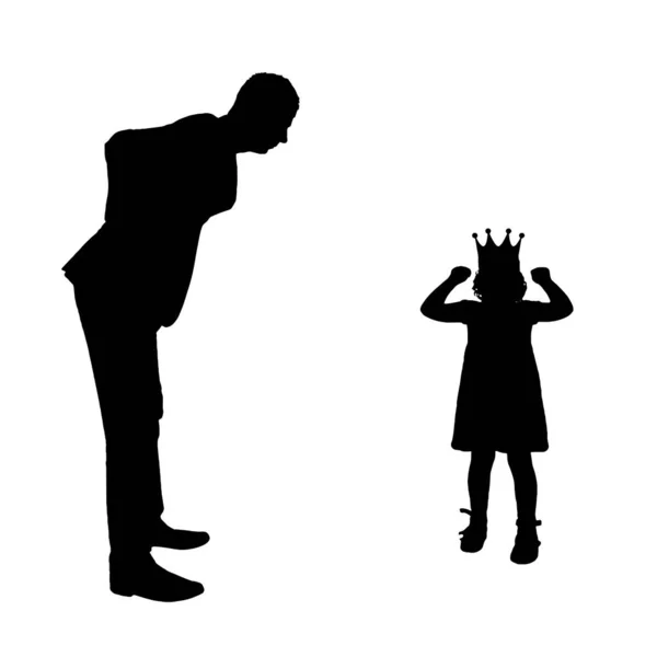 Childish Selfishness Dissatisfied Parent Dad Selfish Child Girl Crown Naughty — Vector de stock