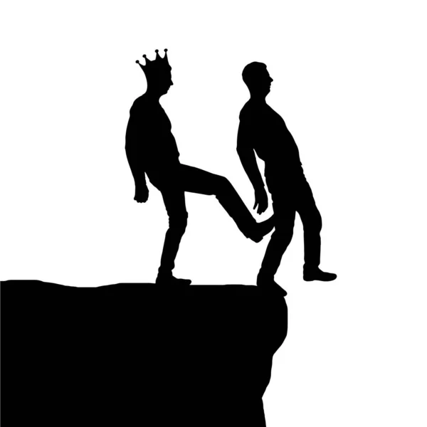 Selfish Man Crown Pushing Foot His Business Partner Abyss Vector — Vector de stock
