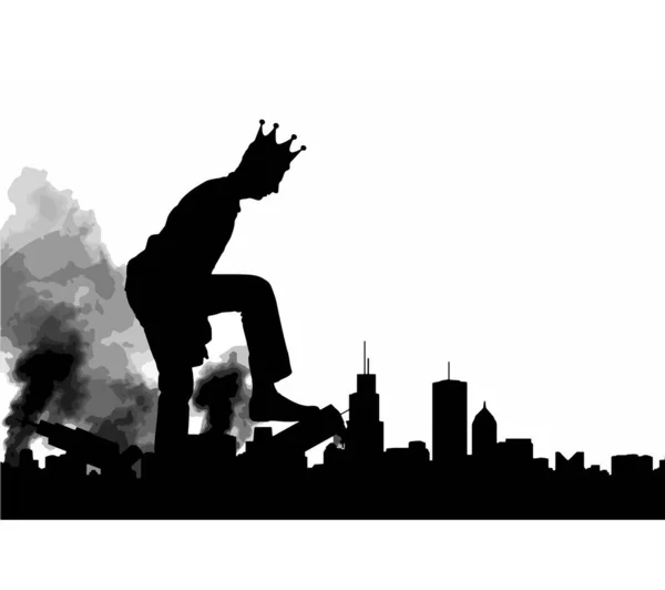 Silhouette Man Selfish Giant Crown His Head Destroys City Your — Stock Vector