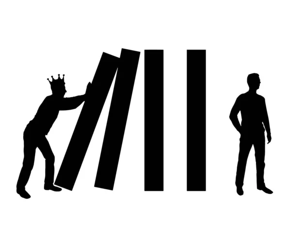 Selfish Man Crown His Head Makes Domino Effect Relation Other — Vetor de Stock