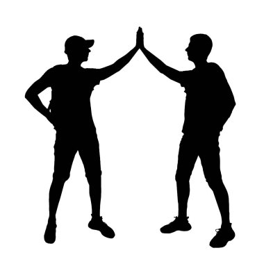 Silhouette of two men give five to each other. Vector silhouette. The concept of teamwork and mutual assistance in business and not only