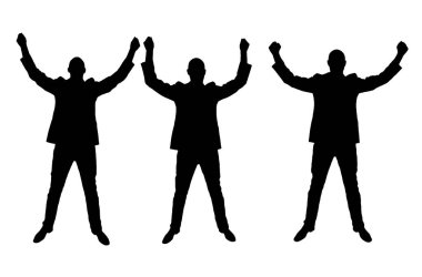 Happy male winner businessman or worker with hands up. The concept of success and victory in business. Business concept. Set of vector silhouettes