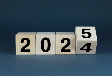 2024-2025 numaralı ahşap blokların yakın plan çekimi yeni yıla geri sayım olduğunu gösteriyor. Görüntü, yeni yıl temalı tasarımlar, takvimler ve sosyal medya paylaşımları için mükemmel..