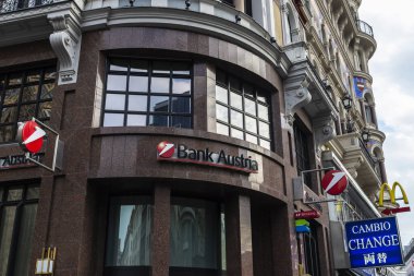 Vienna, Austria - October 14, 2022: Sign and logo of the Bank Austria in Innere Stadt, Vienna, Austria