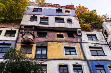 Vienna, Austria - October 16, 2022: Facade of the Hundertwasserhaus or Hundertwasser house, an apartment house designed by the artist Friedensreich Hundertwasser in Landstrabe district, Vienna, Austria 
