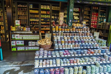 Vienna, Austria - October 14, 2022: Spice and flavor shop in Naschmarkt, street food market in Vienna, Austria