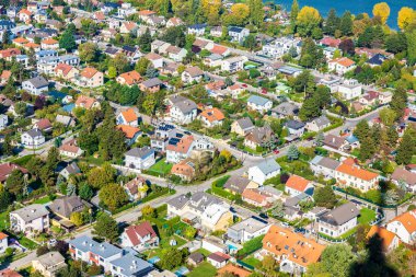 High view of Bruckhaufen district, next to the danube river in Vienna, Austria