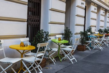 Empty bar terrace in Innere Stadt, Vienna, Austria