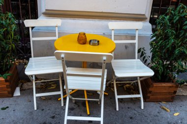 Empty bar terrace in Innere Stadt, Vienna, Austria