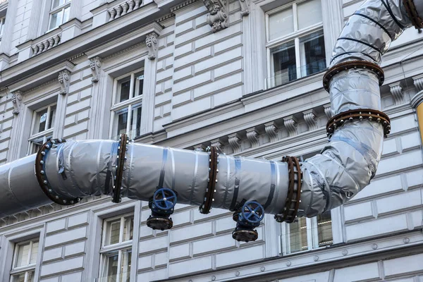 Намоточная Труба Осушения Воды Помощью Клапанов Улице Вене Австрия — стоковое фото