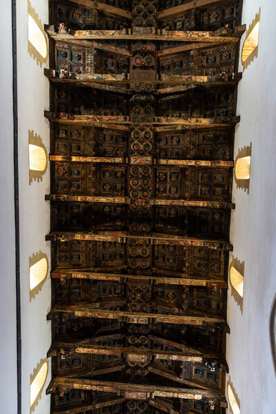 Old decorated ceiling of the Cathedral of Saint Gerland or San Gerlando in the old town of Agrigento, Sicily, Italy,