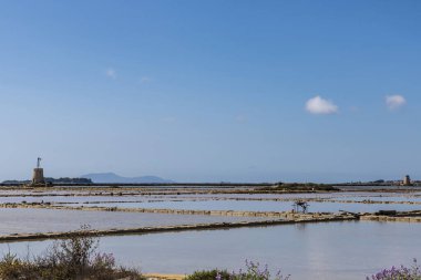 Marsala, Trapani, Sicilya, İtalya 'da tuz buharlaşma göletleri