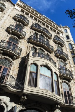 Barcelona, Spain - November 30, 2023: Facade of the Regente Hotel, a classic Modernist building in Barcelona, Catalonia, Spain