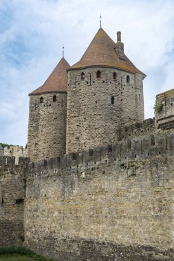 Cite de Carcassonne, Occitania, Fransa 'nın ortaçağ kalesinin manzarası