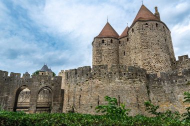 Cite de Carcassonne, Occitania, Fransa 'nın ortaçağ kalesinin manzarası