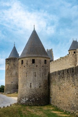 Cite de Carcassonne, Occitania, Fransa 'nın ortaçağ kalesinin manzarası