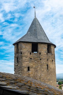 Cite de Carcassonne, Occitania, Fransa 'nın ortaçağ kalesinin manzarası