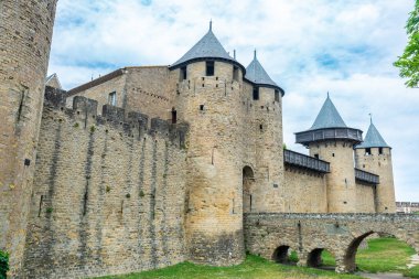 Cite de Carcassonne, Occitania, Fransa 'nın ortaçağ kalesinin manzarası