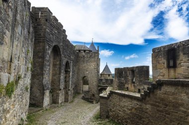 Cite de Carcassonne, Occitania, Fransa 'nın ortaçağ kalesinin manzarası