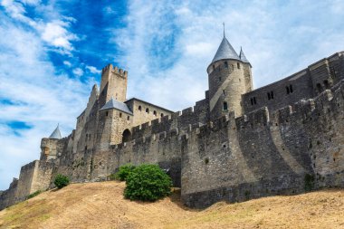 Occitania, Fransa merkezli Cite de Carcassonne ortaçağ kalesinin manzarası