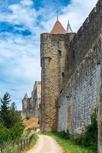 Cite de Carcassonne, Occitania, Fransa 'nın ortaçağ kalesinin manzarası