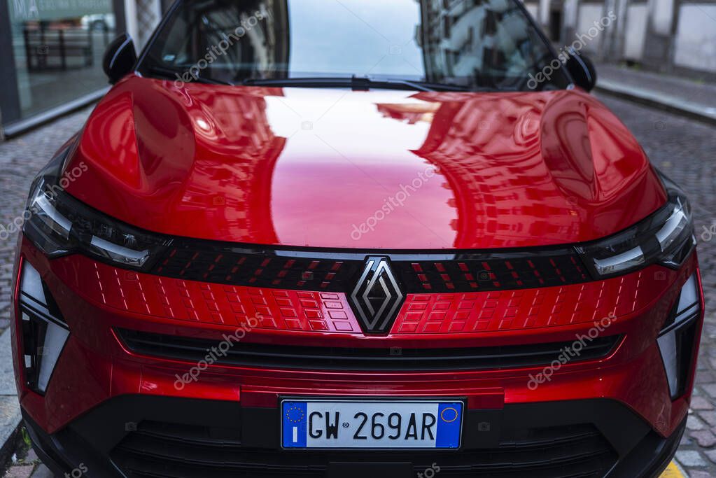 Turin, Italy - November 25, 2024: Renault Symbioz red car parked on a street in Turin or Torino, Piedmont, Italy