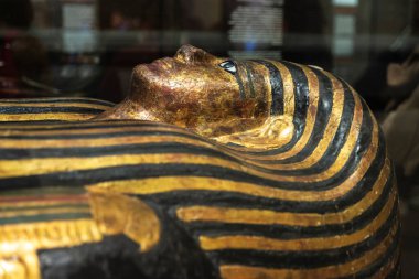 Torino, İtalya - 24 Kasım 2024: Egizio Müzesi 'nde Mısır Sarcophagus Müzesi veya Torin veya Torino, Piedmont, İtalya