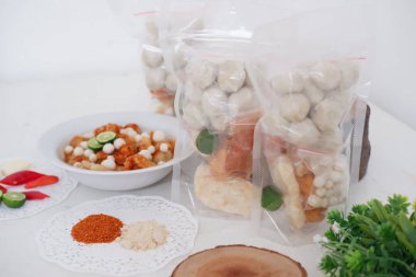 Meatballs with delicious peanut crackers as a backgrund