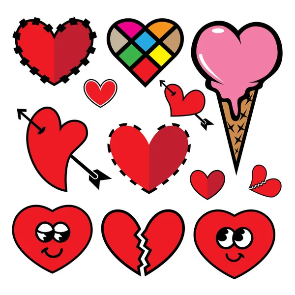 Sevgililer Günü Için Kalp Ikonları Koleksiyonu Vektör Illüstrasyonu — Stok Vektör