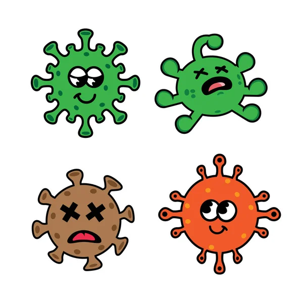 Set Personaggi Dei Cartoni Animati Coronavirus 2019 Ncov Sars Cov — Vettoriale Stock