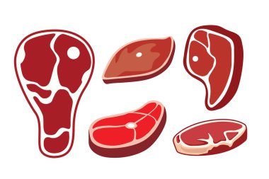 Biftek ikonları hazır. Vektör çizimi. Beyaz arkaplanda izole.