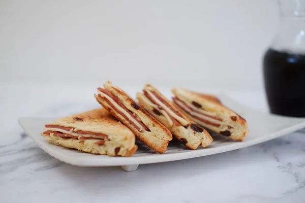 Sandwiches Ham Cheese Raisinsle Background — Stock Photo, Image