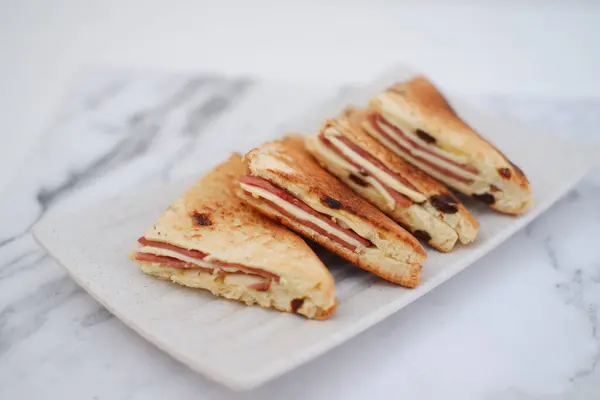 Sandwiches Ham Cheese Raisinsle Background — Stock Photo, Image