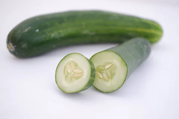 Cucumber Slices White Background Selective Focus — Stock Photo, Image